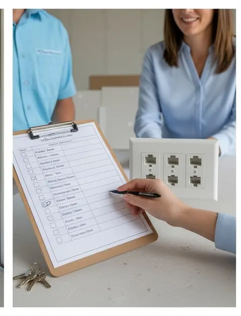 The owner ticks off a line, then hands the clipboard to the front-desk lead to start testing each room's connection.