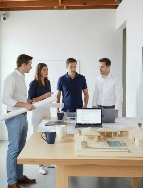 Two designers compare their screens, find different file names for the same set and turn to a third who is on a personal address.
