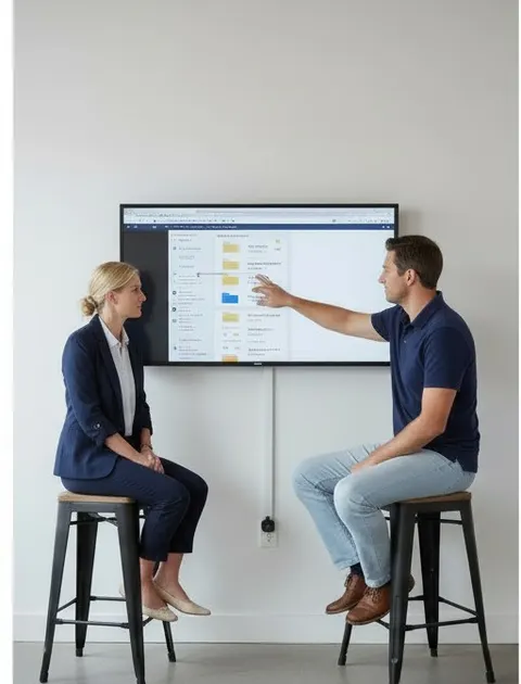 The consultant drags a project folder into a shared structure and the principal chooses who owns it.