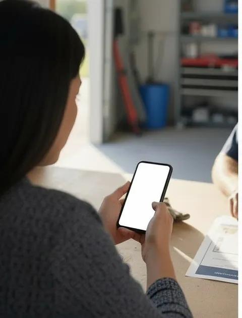 The homeowner scrolls past three sections looking for the tune-up offer, then switches back to search.