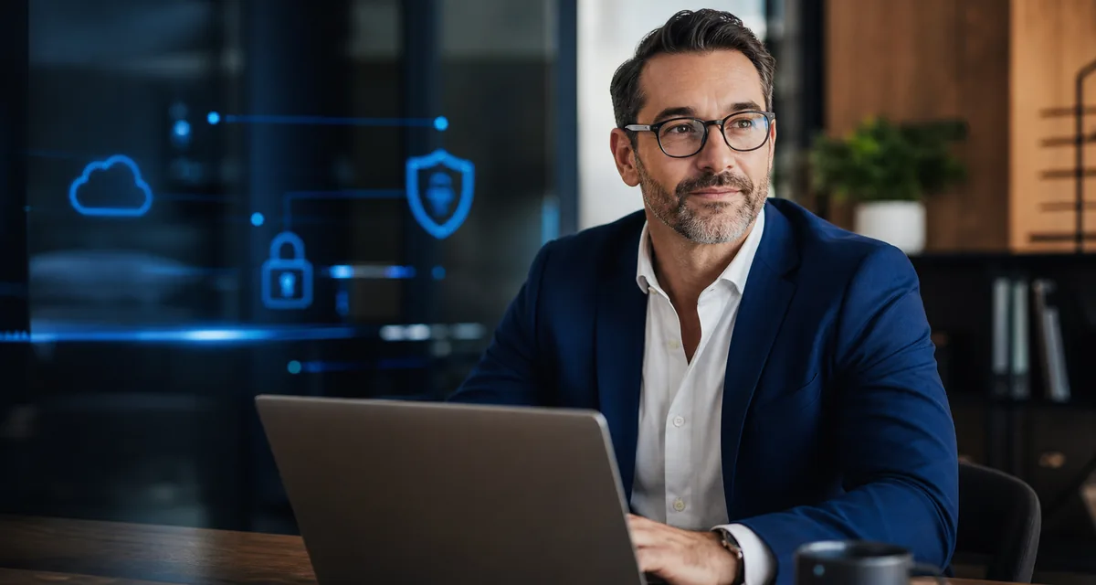 Business leader working with secure cloud technology