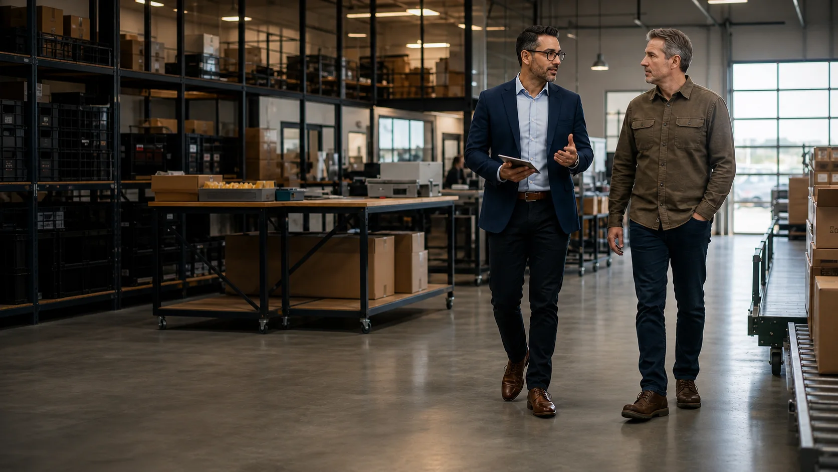 Two business professionals in a working conversation