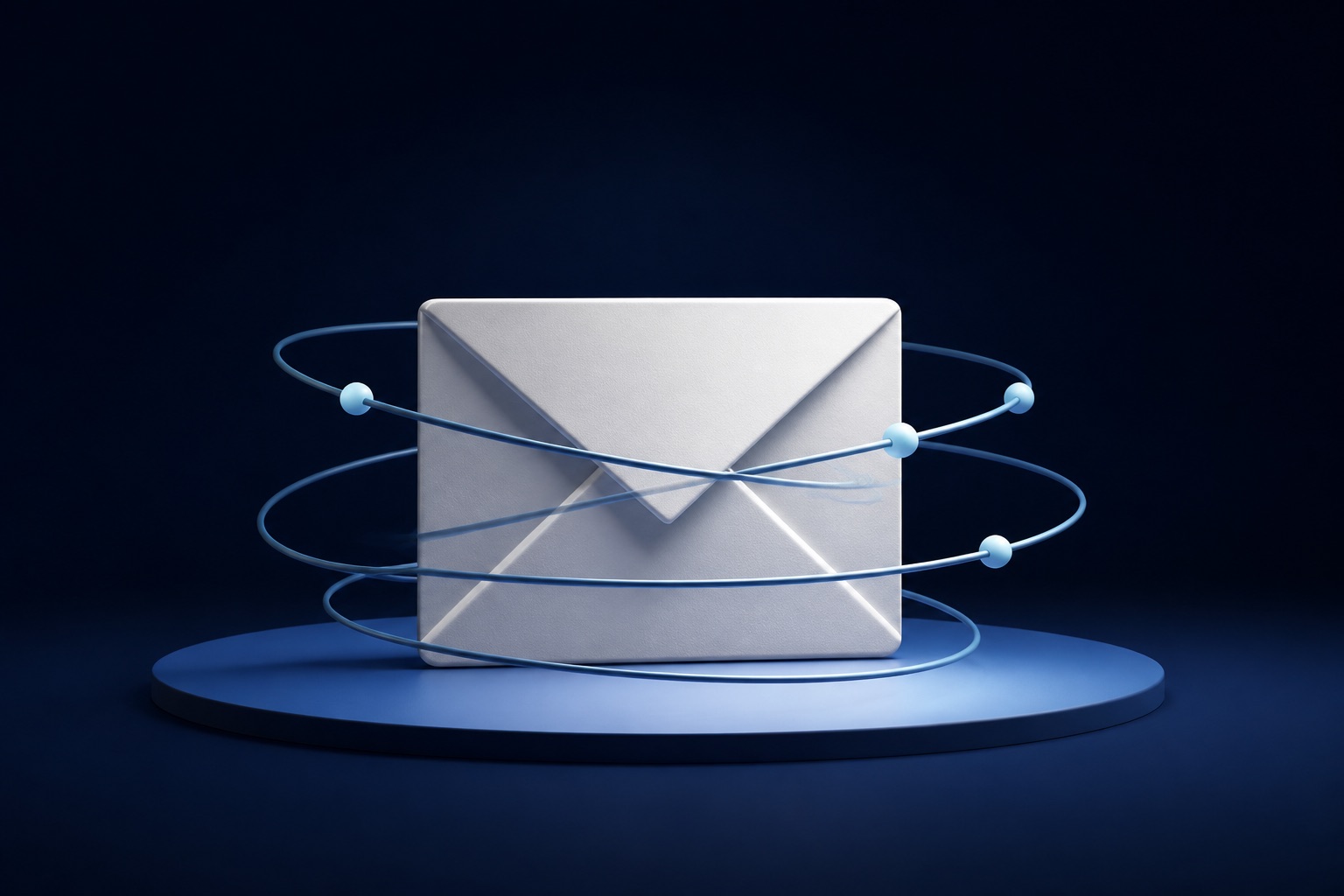An abstract envelope surrounded by verification rings on a deep-blue field