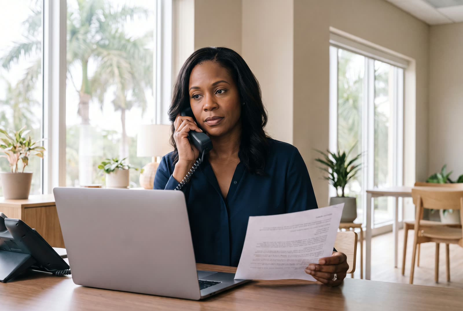 An office manager phoning to verify a payment request before acting on an email