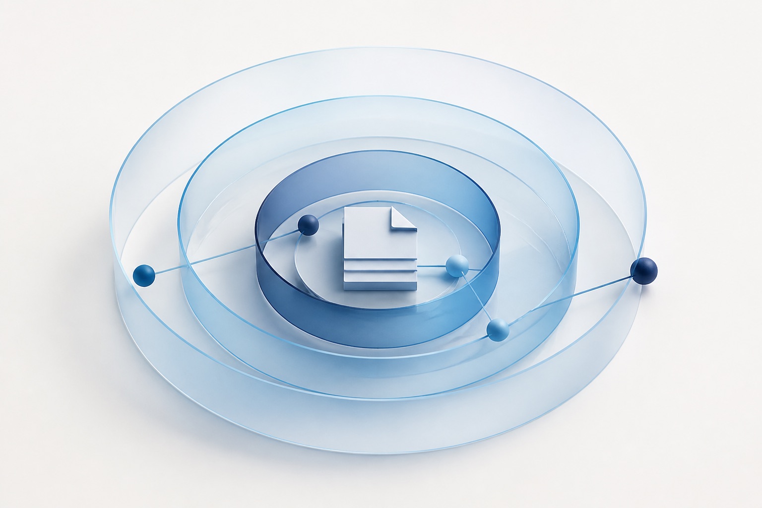 Layered blue data boundaries around an abstract document