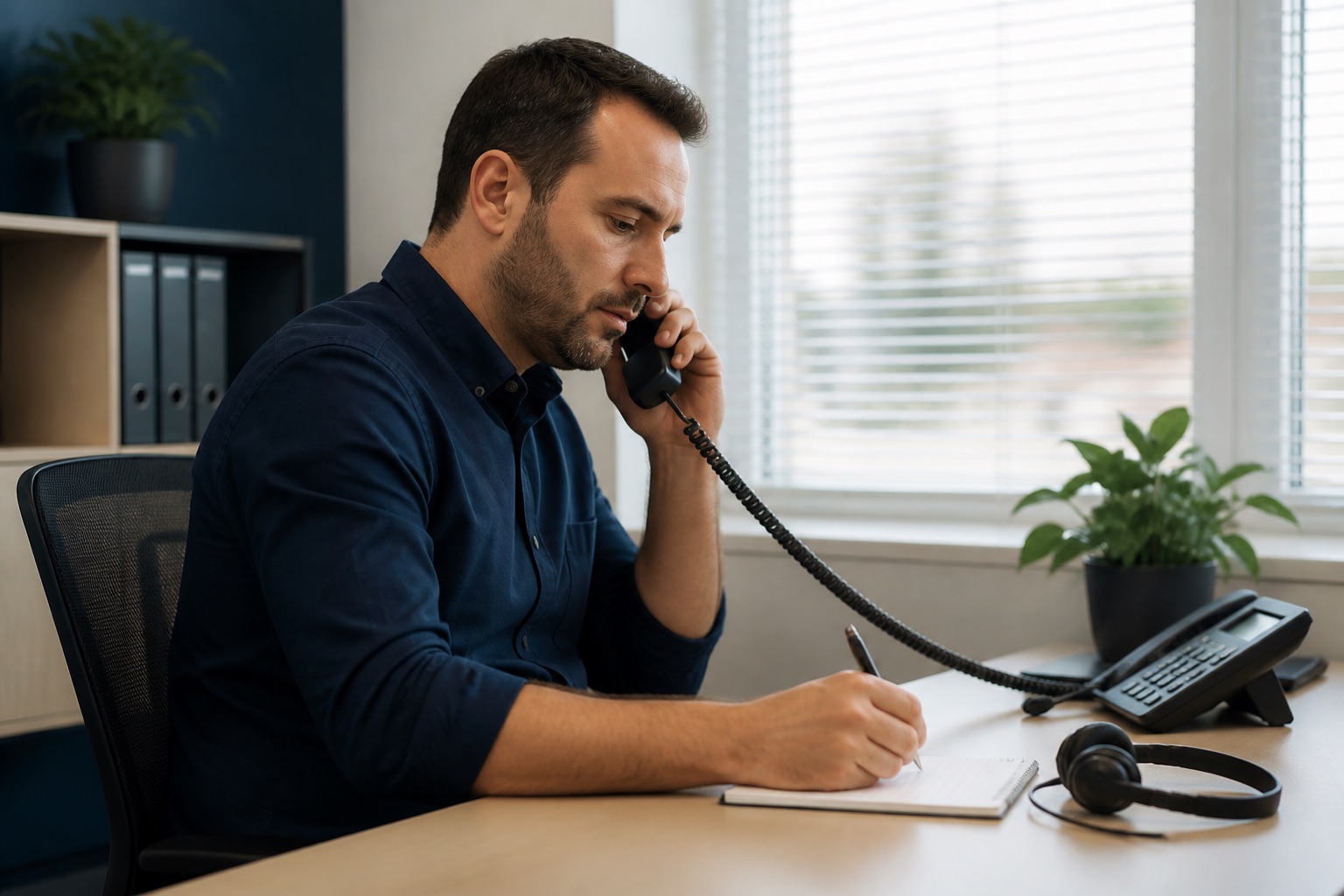 A support professional taking notes during a phone conversation